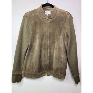 Pendleton Suede Leather Merino Wool Womens Jacket Zip Up Taupe Green Medium